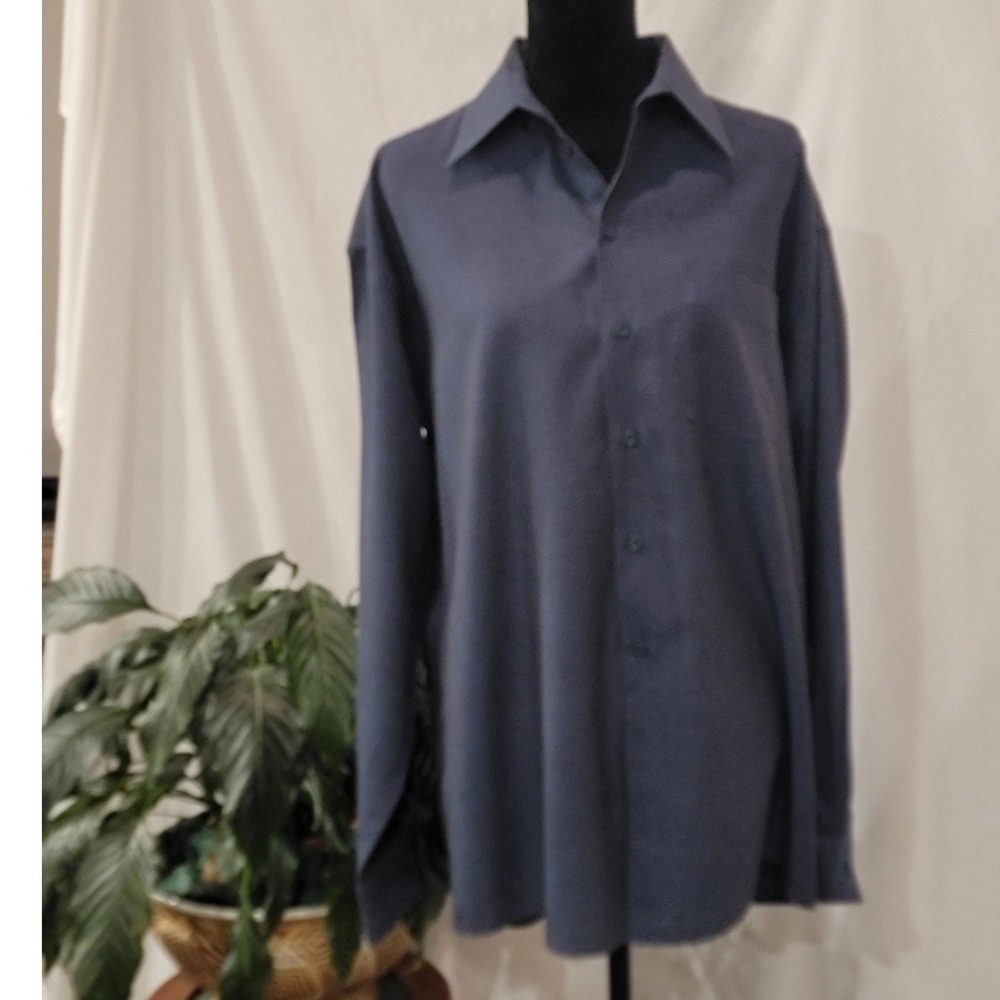 Kenneth Cole Reaction Mens XL Blue Long Sleeve Button Down Dress Shirt 17 34-35‎